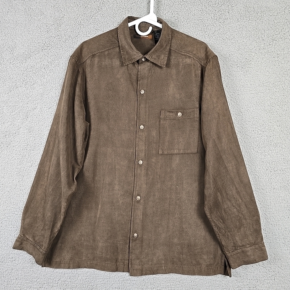 Claiborne Metro Concepts Men's Micro Suede Brown Long Sleeve Shirt Size L